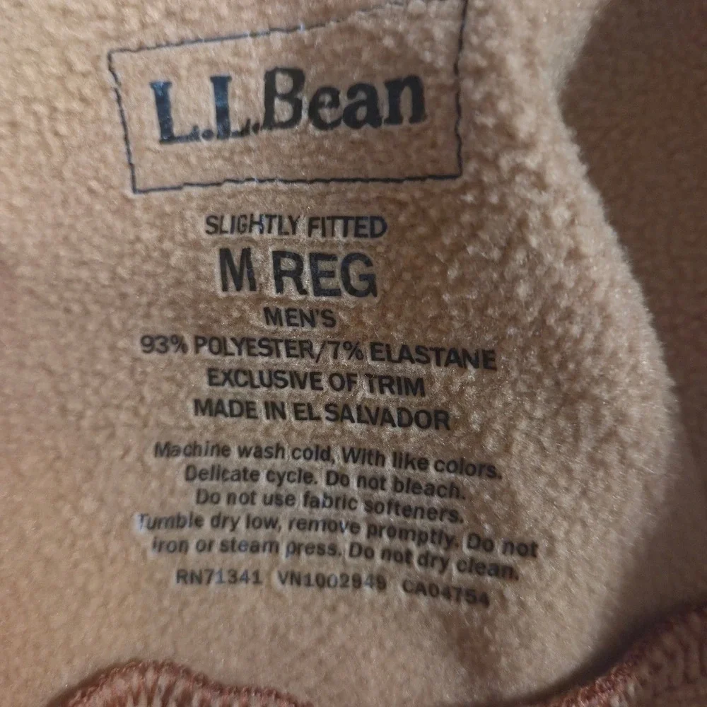 LL Bean Mens Ridge Fleece Quarter Zip Pullover Rust Orange Heathered Medium M